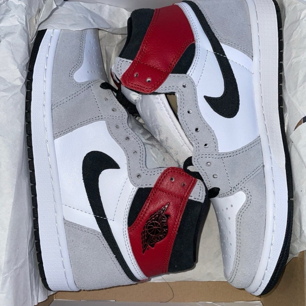 Nike High-Top Sneakers in Gray, White, and Red